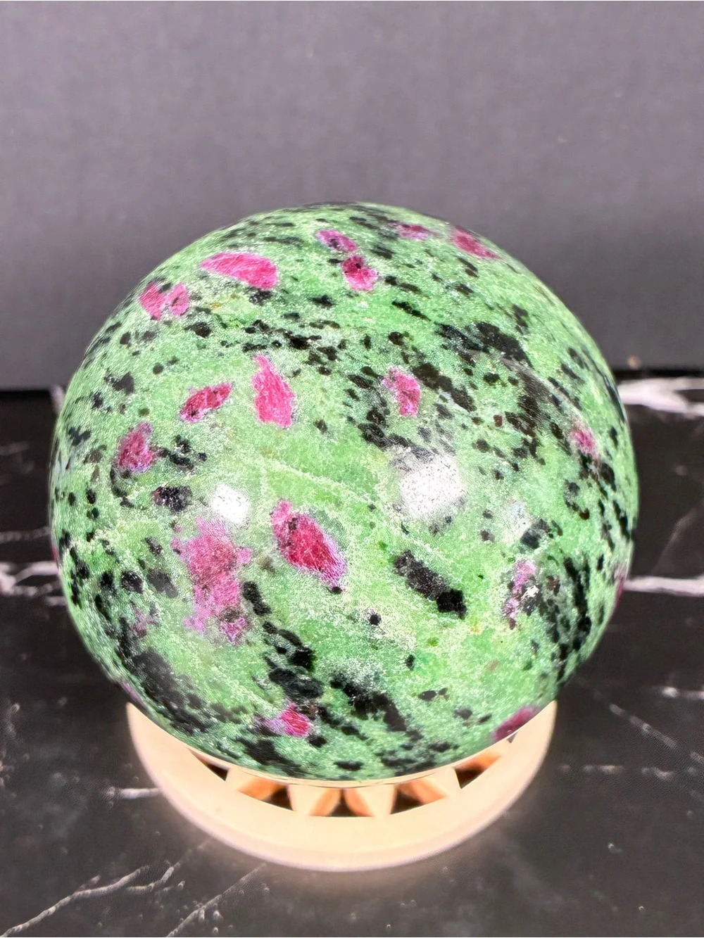 Ruby Moss - Ruby Zoisite Sphere – 58.5mm / 387g – UV Reactive